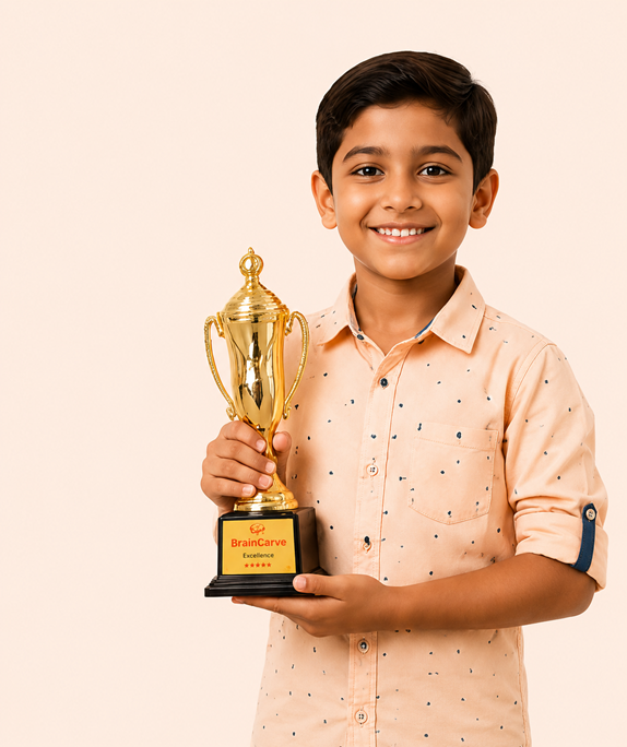 BrainCarve Happy Kid Holding Trophy